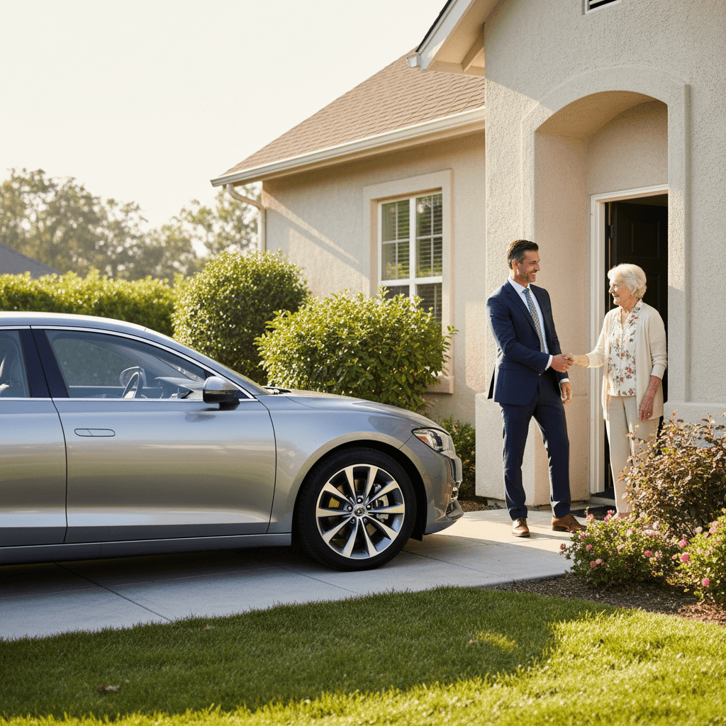 Driver meeting senior passenger